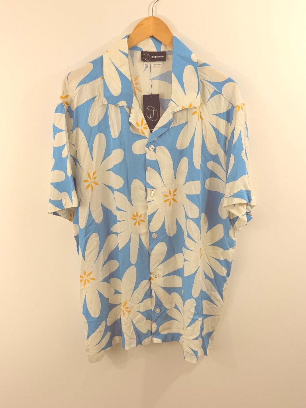 Original Use Floral Daisy Woven Resort Camp Button Up Shirt SkyBlue White NWT XL